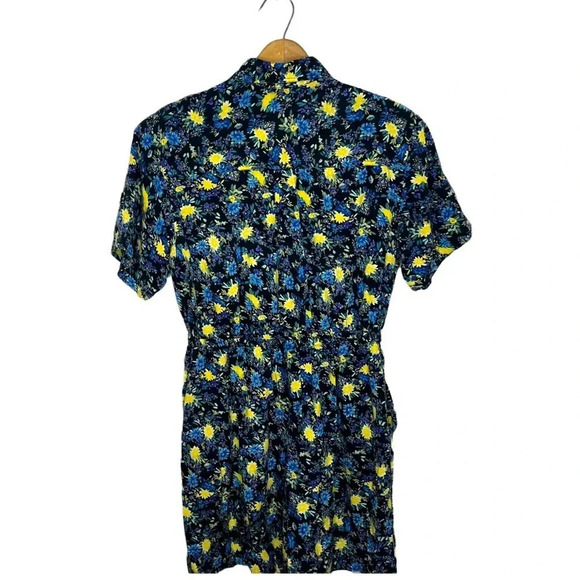 Vintage 90s Floral Print Collared Short Sleeve Romper Jumpsuit Playsuit - Picture 7 of 10